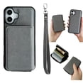 thumbnail image 1 of for iPhone 16 Plus Phone Case with Wrist Strap [Back Zipper Accordion Wallet Case] [Magnetic 2-in-1 Detachable Purse] PU Leather Shockproof Women Men Cover for iPhone 16 Plus, Gray, 1 of 11