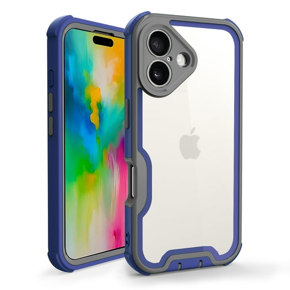 For iPhone 16 Plus Rugged Phone Case,4-in1 Heavy Duty Designng,Transparent Back,Shockproof Anti-fall Military Grade Protection Drop Proof Thin Fit Bicolor Vivid Phone Case Cover,Darkblue