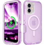 For iPhone 16 Plus Transparent Phone Case Compatible with MagSafe, Triple Layer Magnetic Charging Case, Heavy Duty Shockproof and Drop-Proof Phone Case, Crystal Purple