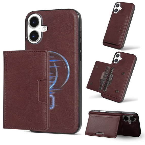 for iPhone 16 Plus Wallet Case, 2-in-1 Detachable Back Magnetic Cover & PU Leather Wallet Phone Case, with Folio 4 Card Holders, Support Mag-Safe Charging Case for iPhone 16 Plus, Winered