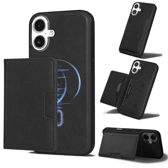 for iPhone 16 Plus Wallet Case, 2-in-1 Detachable Back Magnetic Cover & PU Leather Wallet Phone Case, with Folio 4 Card Holders, Support Mag-Safe Charging Case for iPhone 16 Plus, Black