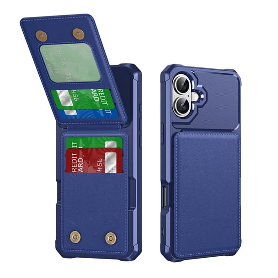 for iPhone 16 Plus Wallet Case, Built-in 4 Card Holders Kickstand Purse Cover, Military Grade Enhanced Corners Drop Protection, Rugged Protective Phone Case for iPhone 16 Plus, Darkblue