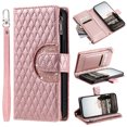 thumbnail image 1 of for iPhone 16 Plus Wallet Case with Card Holder & Kickstand & Wrist Strap, Flip Folio Book Style PU Leather Shockproof Protective Phone Cover with Crossbody Strap for iPhone 16 Plus, Rosegold, 1 of 10