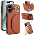 thumbnail image 1 of for iPhone 16 Plus Wallet Case with Card Holder Women Men, Flip PU Leather Kickstand Shockproof Protective Phone Cover Magnetic Clasp 360 Rotation Ring Stand for iPhone 16 Plus, Brown, 1 of 7