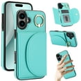 thumbnail image 1 of for iPhone 16 Plus Wallet Case with Card Holder Women Men, Flip PU Leather Kickstand Shockproof Protective Phone Cover Magnetic Clasp 360 Rotation Ring Stand for iPhone 16 Plus, Green, 1 of 7
