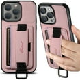 thumbnail image 1 of for iPhone 16 Plus Wallet Case, Classic Finger Ring with Card Holder Lychee Texture PU Leather Back Cover with Wristband Kickstand Shockproof Drop Protective for iPhone 16 Plus, Pink, 1 of 10
