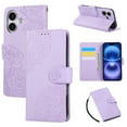 thumbnail image 1 of for iPhone 16 Plus Wallet Case with Credit Card Holder, Flower Pattern Flip PU Leather Stand Shockproof Protective Phone Cover for iPhone 16 Plus Magnetic Clasp Purse Case, Purple, 1 of 10