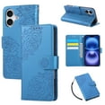 thumbnail image 1 of for iPhone 16 Plus Wallet Case with Credit Card Holder, Flower Pattern Flip PU Leather Stand Shockproof Protective Phone Cover for iPhone 16 Plus Magnetic Clasp Purse Case, Blue, 1 of 10
