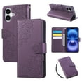 thumbnail image 1 of for iPhone 16 Plus Wallet Case with Credit Card Holder, Flower Pattern Flip PU Leather Stand Shockproof Protective Phone Cover for iPhone 16 Plus Magnetic Clasp Purse Case, Darkpurple, 1 of 10