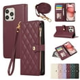 thumbnail image 1 of iPhone 16 Plus Wallet Case, with Crossbody Shoulder Strap Hand Wrist Cards Holder Zipper Pocket RFID Blocking Shockproof Flip Cover Stand Snap Closure Phone Case for Apple iPhone 16 Plus, Winered, 1 of 9