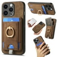 thumbnail image 1 of for iPhone 16 Plus Wallet Case with Detachable Card Holder & 360° Rotation Finger Ring Holder Stand, Shockproof PU Leather Phone case with Card Slot for Men Women for iPhone 16 Plus, Brown, 1 of 11