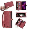 thumbnail image 1 of for iPhone 16 Plus Wallet Case, Durable PU Leather 2-in-1 Detachable Magnetic Flip Phone Case for iPhone 16 Plus Case Wallet with Card Holder Slots Zipper Pouch for Women Men, Red, 1 of 6