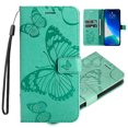thumbnail image 1 of for iPhone 16 Plus Wallet Case, Kickstand Case with Credit Card Holder, Embossed Butterfly Pattern with Strap Premium PU Leather Magnetic Closure Shockproof Protective Flip Cover, Green, 1 of 7