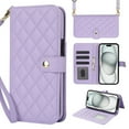 thumbnail image 1 of for iPhone 16 Plus Wallet Case with Lanyard + Crossbody Strap, Elegant PU Leather Kickstand Anti-drop Phone Case Cover with 5 Card Slots + 1 Cash Pocket for iPhone 16 Plus, Purple, 1 of 6
