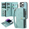 thumbnail image 1 of for iPhone 16 Plus Wallet Case with Lanyard, Soft PU Leather Zipper Wallet Case Magnetic Buckle Horizontal Flip Cover with 11 Card Slots/Photo Pocks for Apple iPhone 16 Plus, Green, 1 of 7