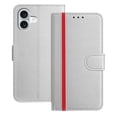 thumbnail image 1 of for iPhone 16 Plus Wallet Case, Luxury PU Leather Book Style Flip Cover with Kickstand Card Holder Slots, Business Shockproof Magnetic Clasp Protective Phone Case for iPhone 16 Plus, Silver, 1 of 9