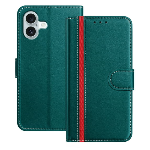 for iPhone 16 Plus Wallet Case, Luxury PU Leather Book Style Flip Cover with Kickstand Card Holder Slots, Business Shockproof Magnetic Clasp Protective Phone Case for iPhone 16 Plus, Green