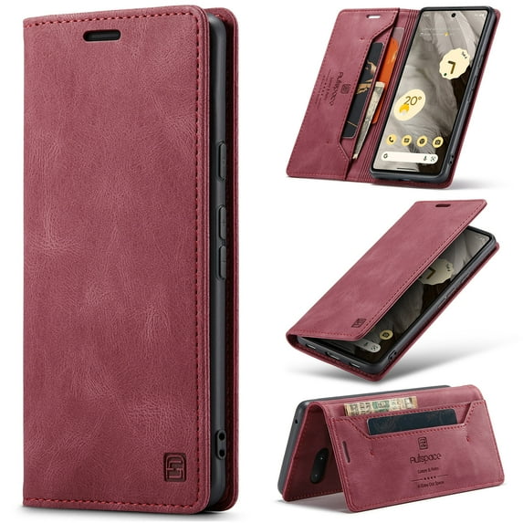 for iPhone 16 Plus Wallet Case PU Leather Flip Book Style Folio Strong Magnetic Closure RFID Blocking Protective Cover Credit Card Holder Kickstand Function Men Phone Case, Red