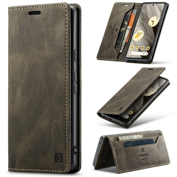 for iPhone 16 Plus Wallet Case PU Leather Flip Book Style Folio Strong Magnetic Closure RFID Blocking Protective Cover Credit Card Holder Kickstand Function Men Phone Case, Coffee