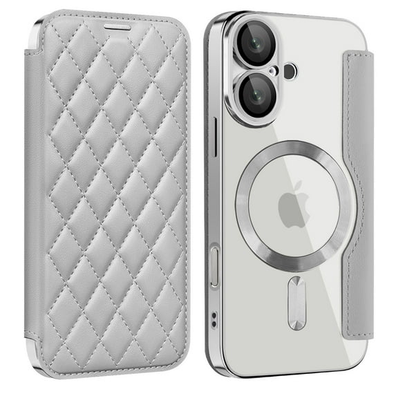for iPhone 16 Plus Wallet Case with RFID Blocking Credit Card Holder,Compatible with MagSafe,PU Leather Flip Kickstand Shockproof Cover Women Men for iPhone 16 Plus Phone case,Gray