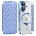 thumbnail image 1 of for iPhone 16 Plus Wallet Case with RFID Blocking Credit Card Holder,Compatible with MagSafe,PU Leather Flip Kickstand Shockproof Cover Women Men for iPhone 16 Plus Phone case,Blue, 1 of 8