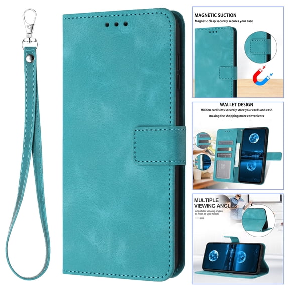 for iPhone 16 Plus Wallet Case with RFID Blocking Credit Card Holder, Magnetic Closure PU Leather Folio Flip Kickstand Shockproof Cover with Hand Strap Phone Case,Green