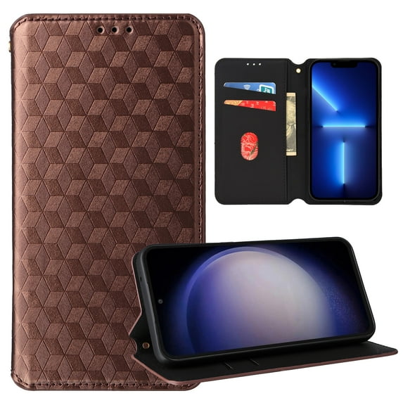 For iPhone 16 Plus Wallet Case with RFID Blocking ID Credit Card Holder, Luxury Diamond Patterned Shiny PU Leather Magnetic Folio Book Flip Kickstand Shockproof Phone Case, Brown