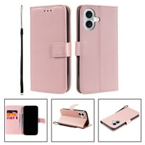 for iPhone 16 Plus Wallet Case RFID Blocking,Premium Solid Color PU Leather Magnetic Buckle Folio Kickstand Flip with Card Slots & Kickstand Full Body Phone Case,Rosegold