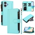 thumbnail image 1 of For iPhone 16 Plus Wallet Phone Case-PU Leather Magnetic Flip Cover with 9 Credit Card Slots,Zipper Pocket & Detachable Wrist Strap,Shockproof,Mint Green,For iPhone 16 Plus, 1 of 7