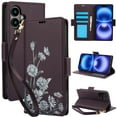 thumbnail image 1 of For iPhone 16 Plus Wallet Phone Case,With Card Slots,Flip Folding Kickstand,Flower&butterfly Print Design,PU Leather Shockproof Proitection,With Wrist Strap,Anti-fall Folio Phone Case,Darkpurple, 1 of 6