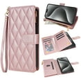 thumbnail image 1 of for iPhone 16 Plus Wallet Phone case with Card Holder,Phone case RFID Blocking PU Leather Flip Shockproof Cover with Hand Strap Zipper Credit Card Holder Slots for Women Men,Rosegold, 1 of 7