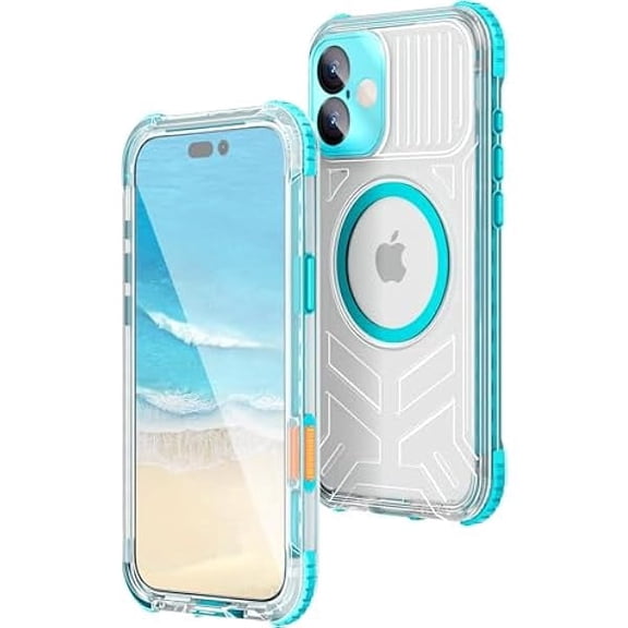 LinQingQ IP68 Waterproof Case for iPhone 16 Plus 6.7 Inch Blue Light Filter Lens 15FT Military Shockproof Magnetic Full Body Frosted TPU Phone Cover with Lanyard Teal