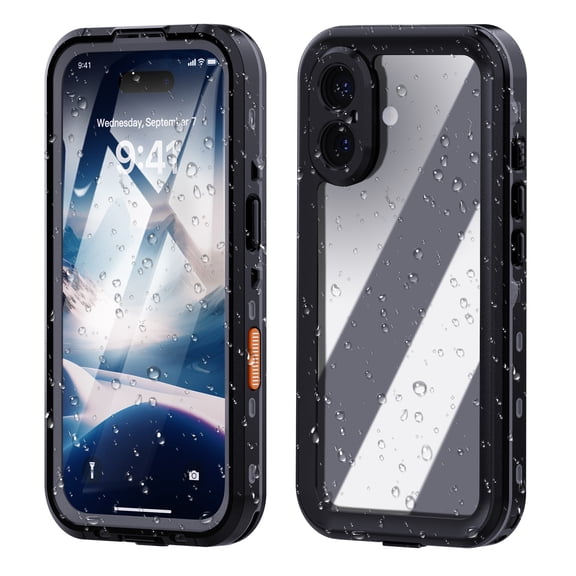 for iPhone 16 Plus Waterproof Phone Case, [Drop Proof Protection] [Full Body Protection] Heavy Duty Protective Shockproof Rugged Transparent Anti-fall Phone Cover for iPhone 16 Plus,Black