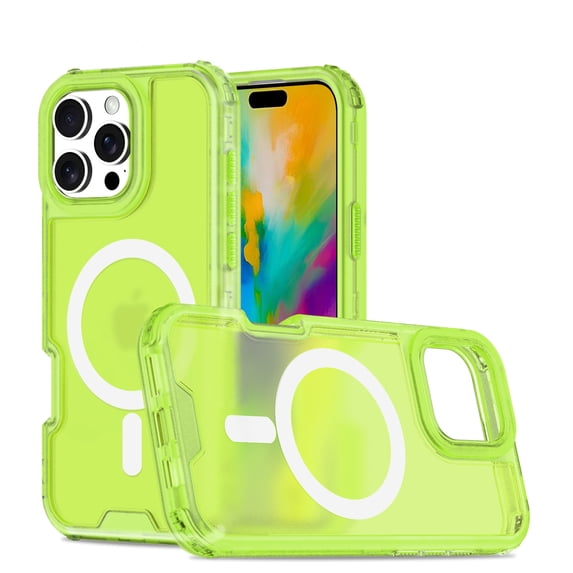 for iPhone 16 Pro, 2 In 1 Case, Compatible with MagSafe, Air Cushions Ultra Slim Drop Protective TPU + PC Lightweight Anti-Scratch Bumper Frame Translucent Hybrid Phone Cover, Green