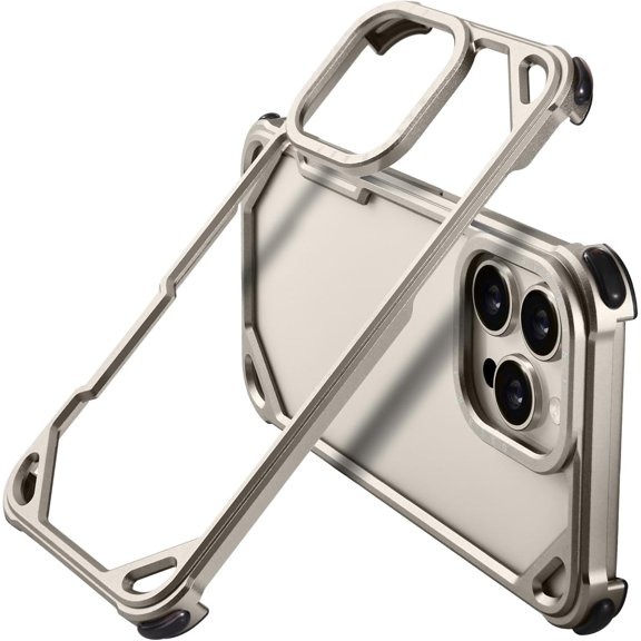for iPhone 16 Pro 6.3" Bumper Case Metal, Aluminum Frame Slim Fit No Back Design, Compatible with , 4 Corner Shockproof Protection, Minimalist Frameless Phone Case, Natural Titanium