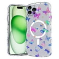 thumbnail image 1 of for iPhone 16 Pro 6.3 inch Magnetic Case Compatible with Mag-Safe, Floral Butterfly Pattern Wave Edge Case for Girls Women, Anti-Drop Shockproof Hard Phone Cover for iPhone 16 Pro, Butterfly, 1 of 7