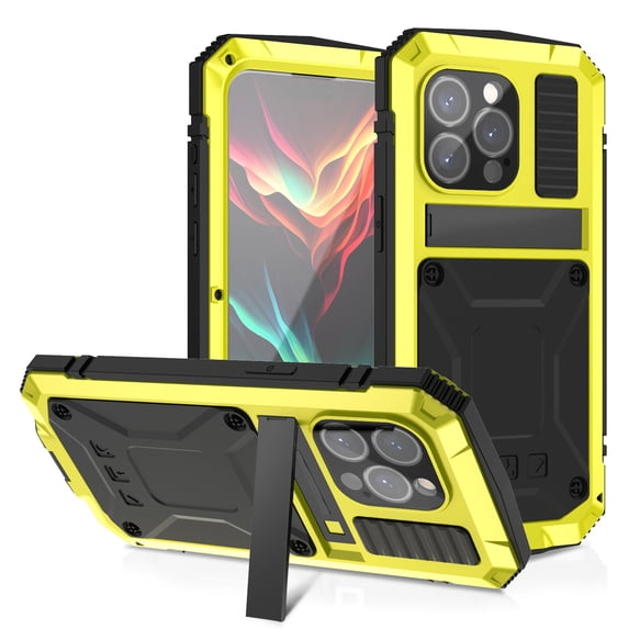 for iPhone 16 Pro Armor Cover Case with Screen Protector, with Built-in 360° Rotate Ring Stand Heavy Duty Protection Cover Case for Apple iPhone 16 Pro, Yellow