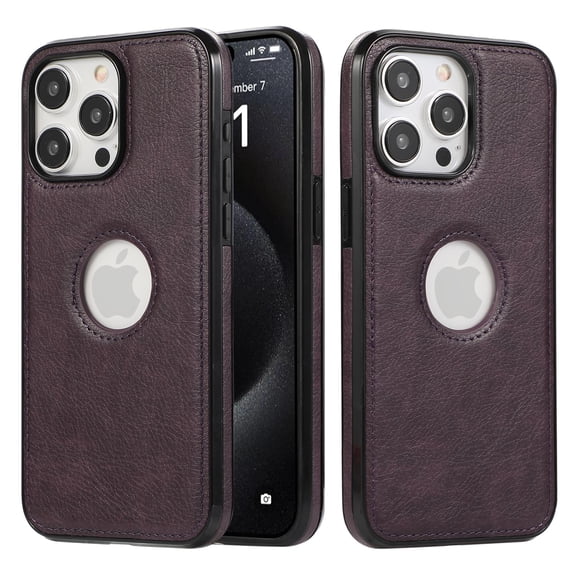 for iPhone 16 Pro Back Case, Classic Premium PU Leather Drop Protective Ultra Slim Shockproof Anti-Scratch Anti-scratch Phone Case Hard Back Cover for iPhone 16 Pro, Purple