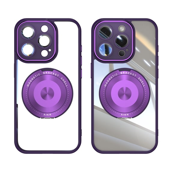 for iPhone 16 Pro Back Case with Lens Protector, Slim TPU Frame Rotating Ring Bracket Magnetic PC Clear Back Anti-Scratch Anti-fingerprint Phone Case for iPhone 16 Pro, Darkpurple