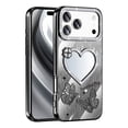 thumbnail image 1 of for iPhone 16 Pro Back Case, Luxury Diamond Plating Glitter Butterfly Floral Ultra Slim Shock-Absorbent Flexible Lightweight Non-Slip Heart Makeup Mirror Protective Women Girls Cover, Black, 1 of 7