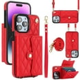 thumbnail image 1 of for iPhone 16 Pro Back Case, Luxury Ultra Slim Shockproof PU Leather Card Slots Kickstand Magnetic Snap Shoulder Strap & Wristlet RFID Blocking Phone Cover for iPhone 16 Pro, Red, 1 of 9