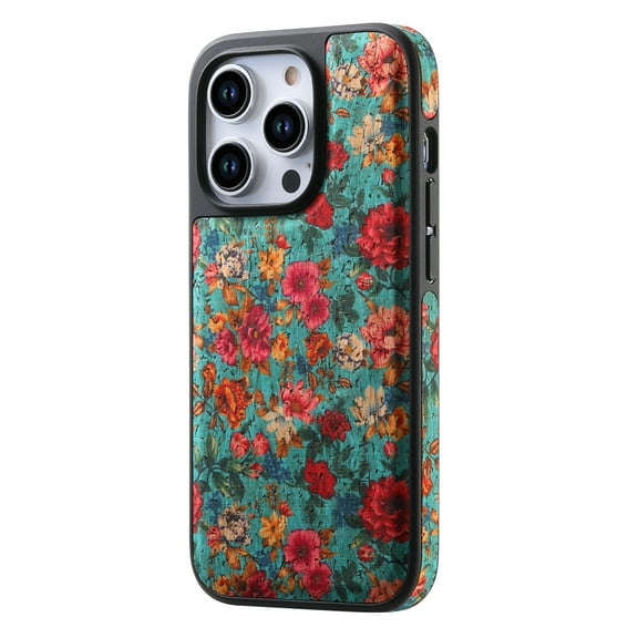 for iPhone 16 Pro Back Case, PU Leather Vintage Flower Pattern for Girls Lightweight Drop Protective Ultra Slim Support Magnetic Car Mount Magsafe Case Cover for iPhone 16 Pro, Blue