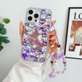 thumbnail image 1 of for iPhone 16 Pro Bling Rhinestone Case with Wrist Lanyard, Cute Luxury 3D Diamond Butterfly Floral Shinny Sparkle Women Girl Strap Bumper Cover for Apple iPhone 16 Pro, Purple, 1 of 5