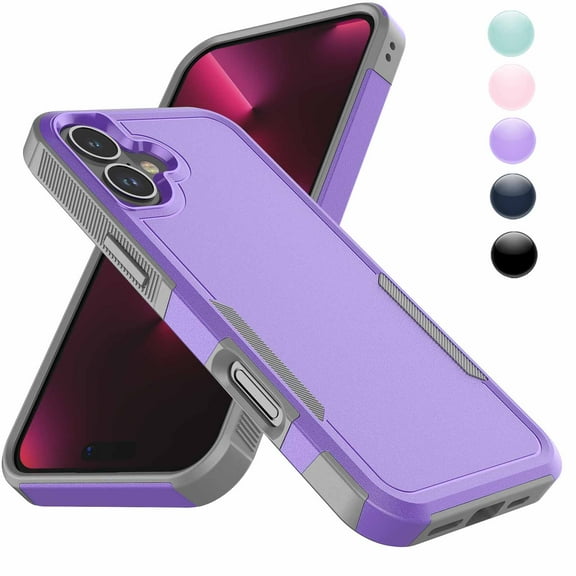 iPhone 16 Pro Case 6.3" Heavy Duty Shockproof [Military-Grade Dual Layer] Anti-Slip Rugged Cover, Raised Screen/Camera Protection, Slim Fit Wireless Charging-Purple