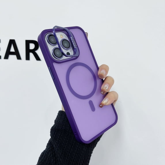 for iPhone 16 Pro Case, Built-in Stash Camera Stand Matte Translucent Slim Cover for iPhone 16 Pro Compatible with Magsafe Shockproof Protective Phone case for Women Men, Purple