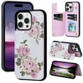 thumbnail image 1 of For iPhone 16 Pro Case with Card Holder, Stylish Flower with Glitter Bling Rhinestone Stand Shockproof Slim Fit Bumper Wallet Case for Apple iPhone 16 Pro, Rose, 1 of 6