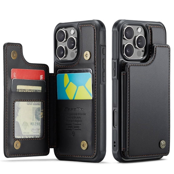 For iPhone 16 Pro Case with Card Holder, Wallet Case for Women Men with RFID Blocking, Durable Leather Kickstand Magnetic Clasp Shockproof for iPhone 16 Pro