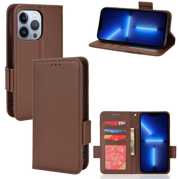for iPhone 16 Pro Case, Classic Design PU Leather Wallet Magnetic Closure Flip Case with Kickstand Card Holder Slot Shockproof Protective Cover for iPhone 16 Pro - Brown