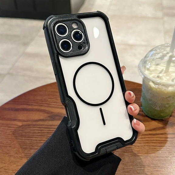 for iPhone 16 Pro Case, Clear Magnetic Compatible with Magsafe, Thin Slim Transparent Non Yellowing, Hybrid Soft Silicone Bumper & Hard Plastic Protective Cover for Men Women, Black