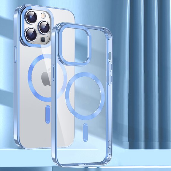 for iPhone 16 Pro Case Clear Magnetic, Ultra Thin Plating edge Cover Compatible with Magsafe Phone Case for Women Men Girl, Cute Soft TPU Silicone & Hard PC Transparent Anti-Yellow, Blue